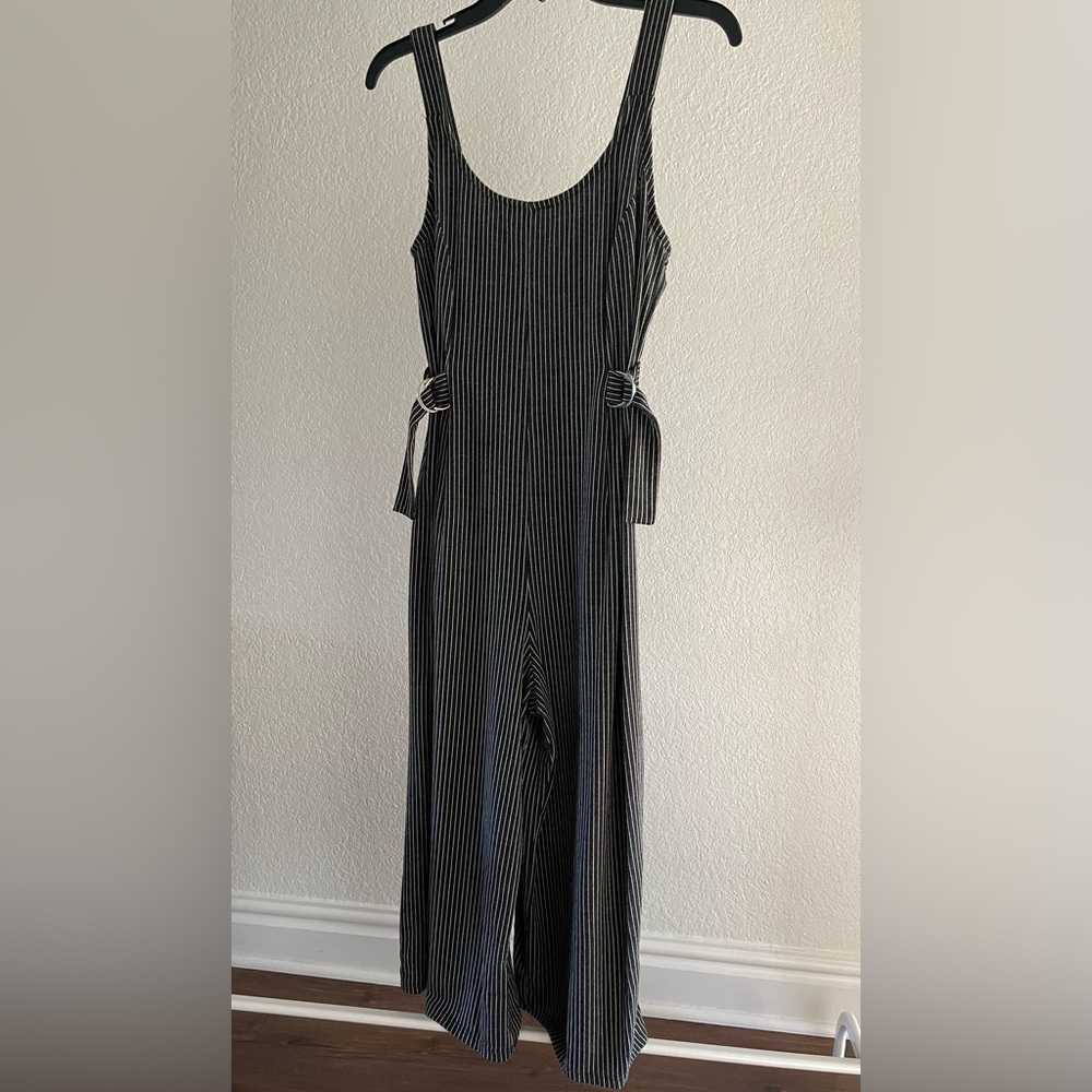Black and white stripe jumpsuit.